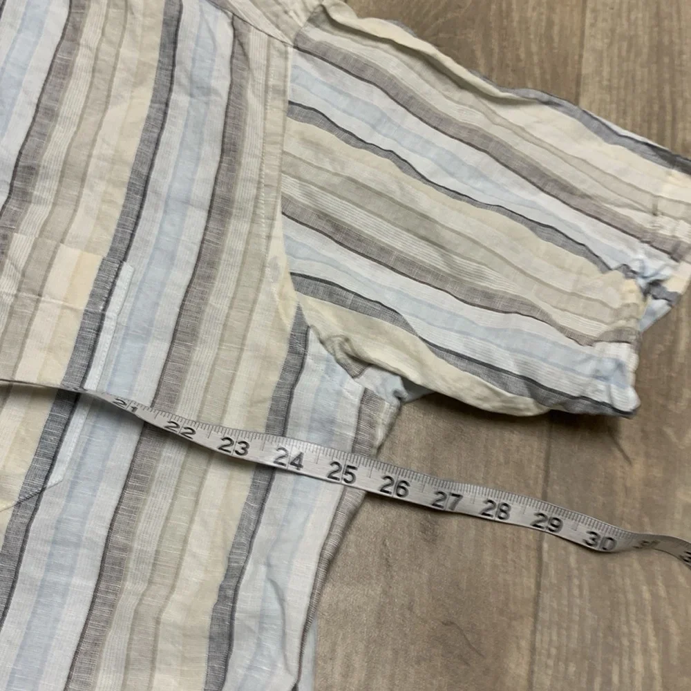 Mens Tasso Elba Linen Blend Button Down Stripe Pocket Shirt - Picture 4 of 6